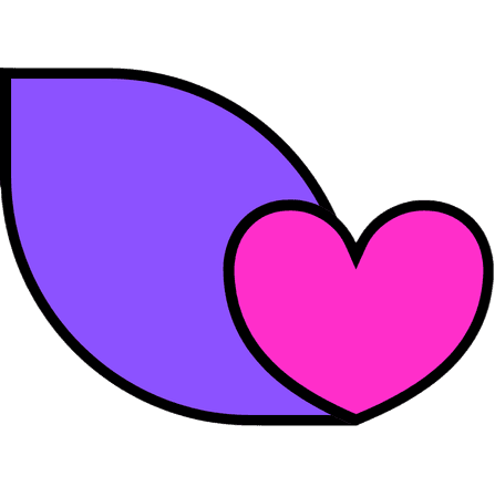 website logo of a pink heart with a purple leaf in the background
