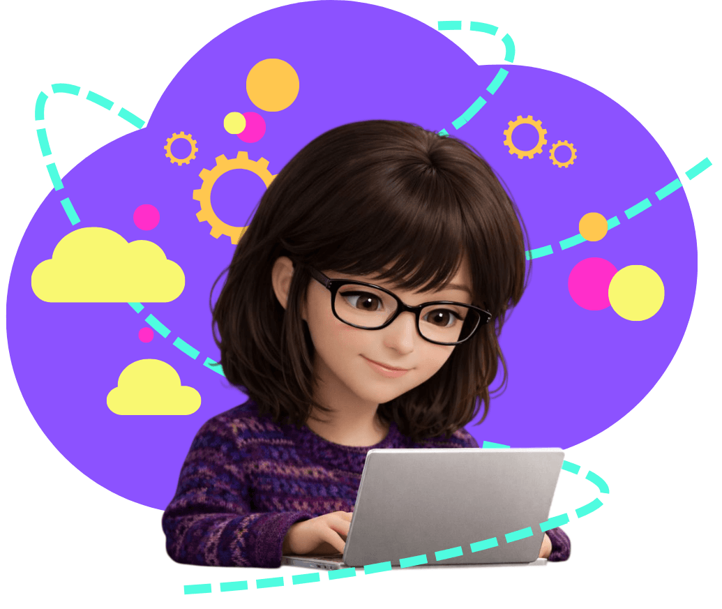 3D illustration of a woman with abstract background elements